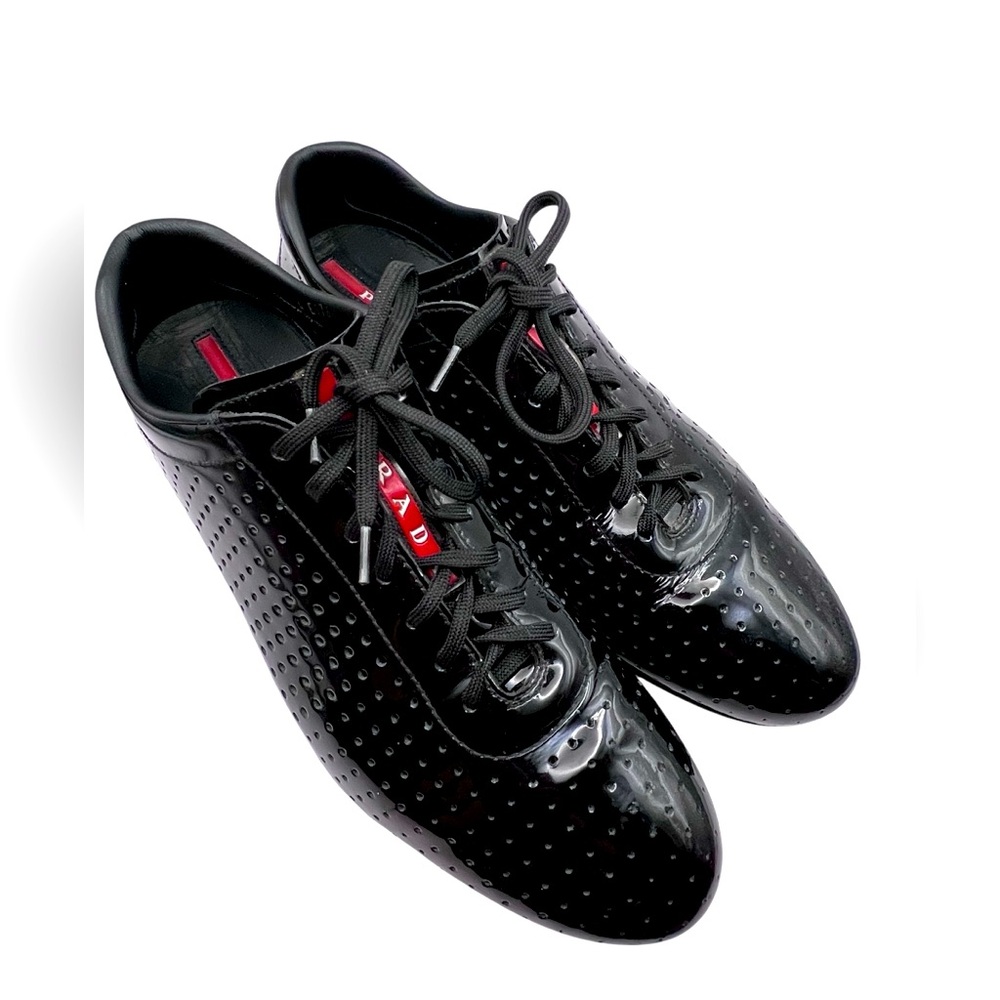 PRADA Linea Rossa Black Patent Leather Sneakers Men’s Size 7.5 Italy